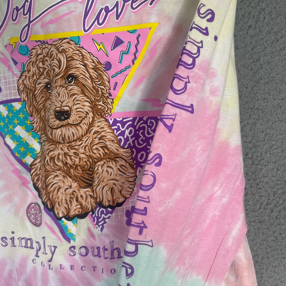 Simply Southern Dog Lover Tie Dye Long Sleeve Shirt Womens Medium Pink Cotton - Picture 7 of 8